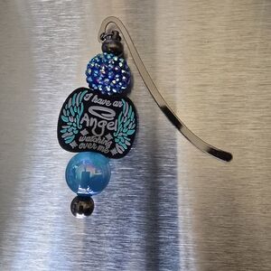 Angel Wings Bookmark Gunmetal with Blue Glam Beads
